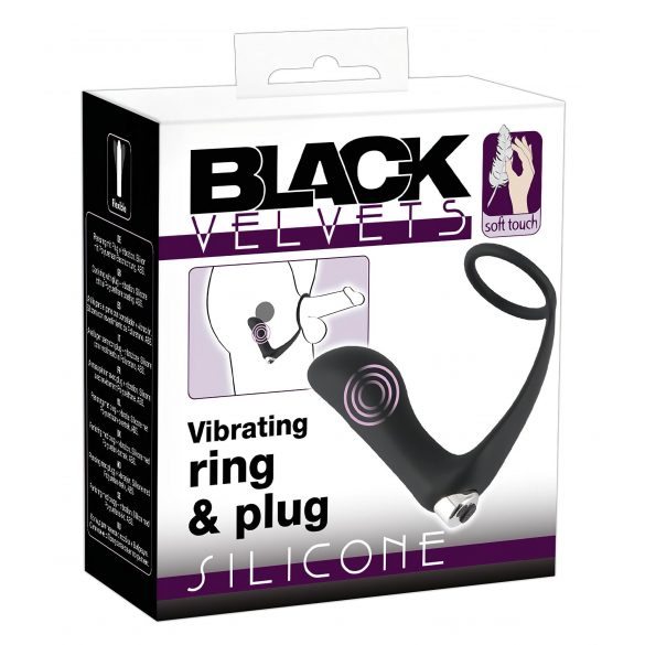 Velvet Negru - vibrator anal cu inel penian, cu acumulator, din silicon (negru) 