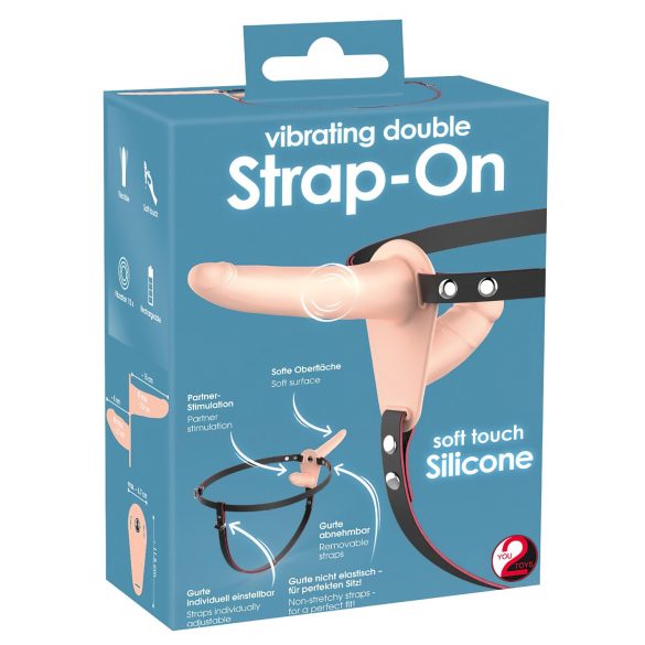 You2Toys - Strap-On - dublu vibrator cu centură (natur)