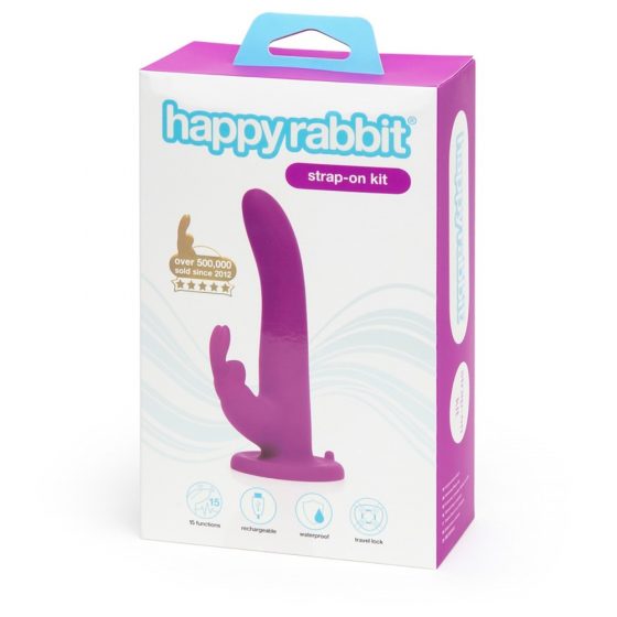 Happyrabbit Strap-On - vibrator de prindere cu iepurași (violeț)