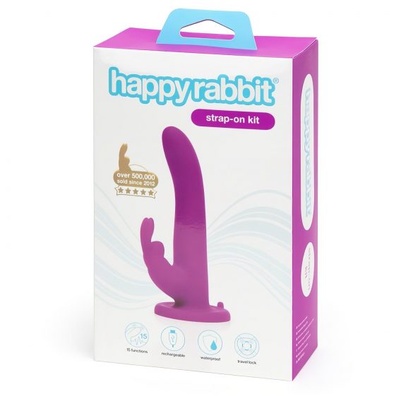 Vibrator strap-on Happyrabbit cu urechi de iepure (mov) 