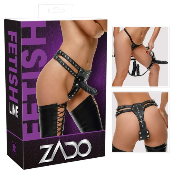 ZADO - lenjerie din piele cu 2 dildo-uri interne (negru) 