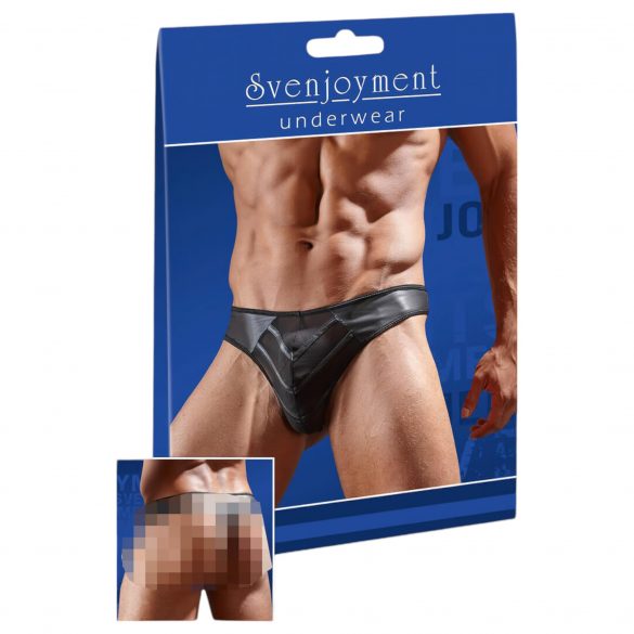 Tanga bărbătească lucioasă cu inserție transparentă (negru)  - XL