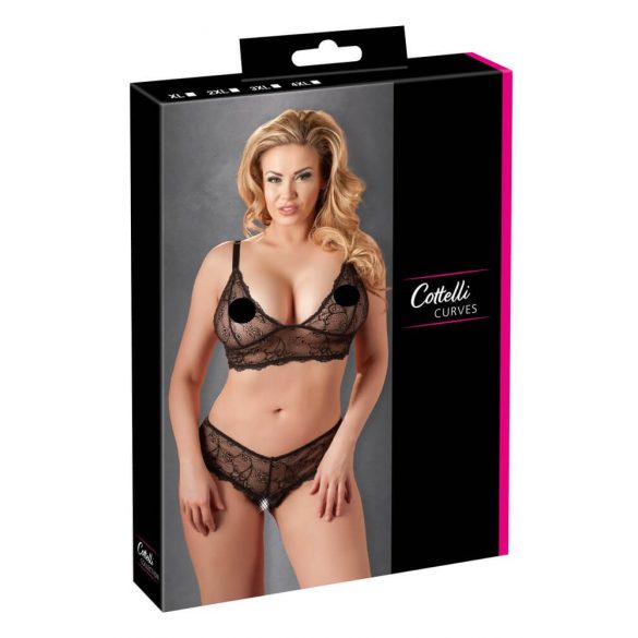 Cottelli Plus Size - set sutien din dantelă fină (negru)  - XXL