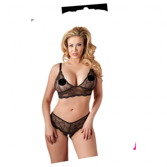 Cottelli Plus Size - set sutien din dantelă fină (negru)  - XXL