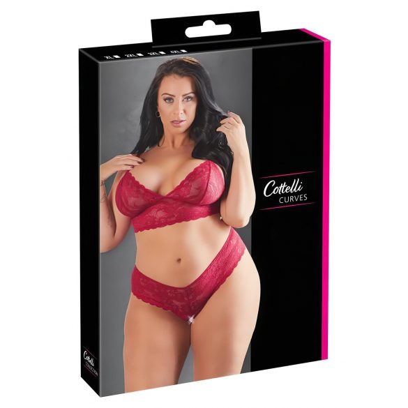 Cottelli Plus Size - set sutien din dantelă moale (roșu) - 4XL