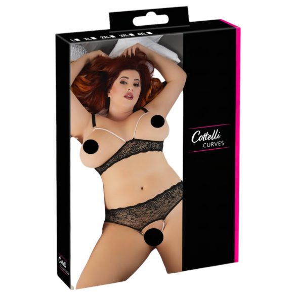 Set de sutien cu perle Cottelli Plus Size (negru)  - 3XL