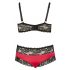 Set de sutien din dantelă și satin pentru mărimi mari Cottelli (negru-roșu) 