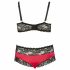 Set de sutien din dantelă și satin pentru mărimi mari Cottelli (negru-roșu) 