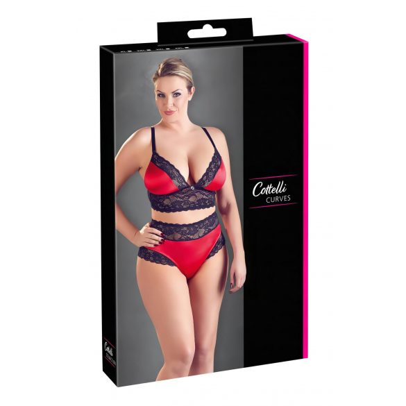 Set de sutien din dantelă și satin pentru mărimi mari Cottelli (negru-roșu)  - 2XL