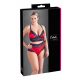 Set de sutien din dantelă și satin pentru mărimi mari Cottelli (negru-roșu)  - 2XL