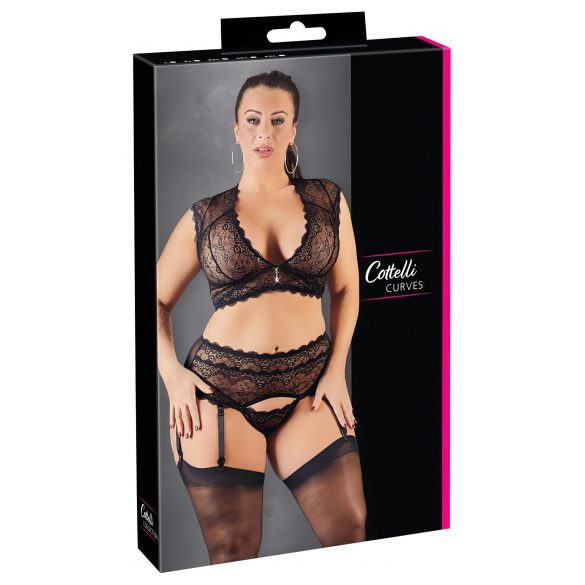 Set de lenjerie Cottelli Plus Size - cu dantelă și strasuri (negru) 