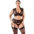 Set de lenjerie Cottelli Plus Size - cu dantelă și strasuri (negru)  - XL