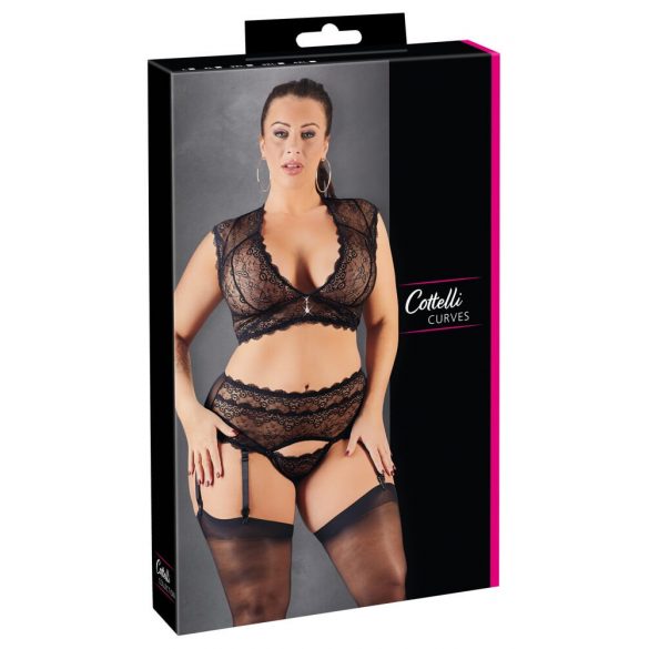 Set de lenjerie Cottelli Plus Size - cu dantelă și strasuri (negru)  - 3XL