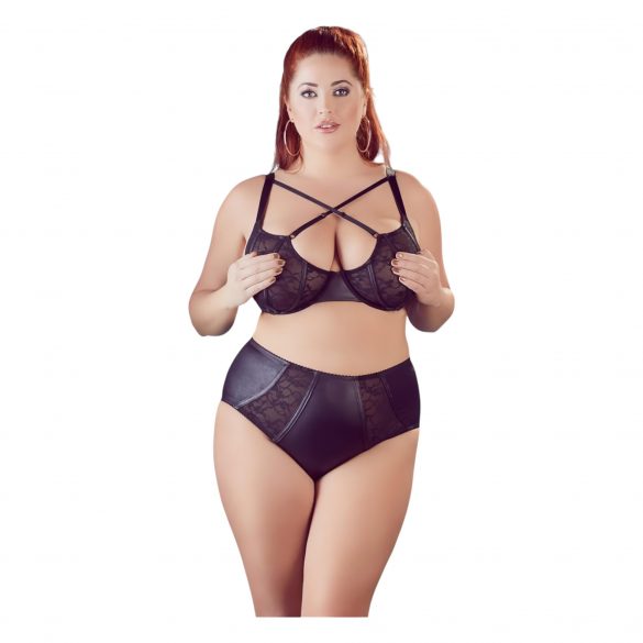 Cottelli Plus Size - sutien și chiloți cu bretele (negru)