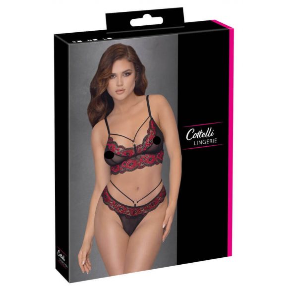 Set de sutien cu trandafiri roșii Cottelli (negru) 