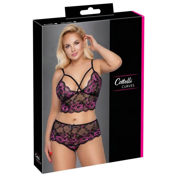 Cottelli Plus Size - set sutien floral (negru-violet)