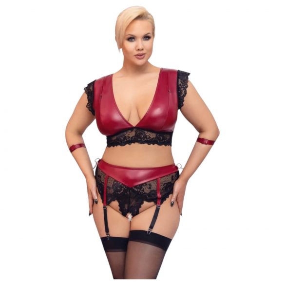 Cottelli Bondage Plus Size - set sutien dantelat (roșu-negru) 