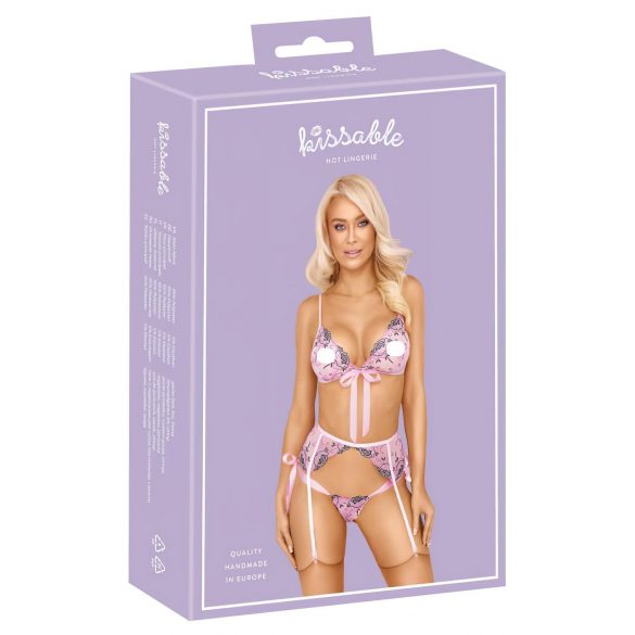 Set de lenjerie Kissable cu broderie de trandafiri (roz) 