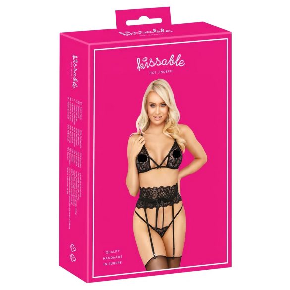 Set sutien cu bretele pentru talie - Kissable (negru) 