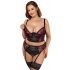 Cottelli Plus Size - set sutien cu jartieră (negru-roșu) 