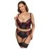 Cottelli Plus Size - set sutien cu jartieră (negru-roșu) 