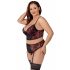 Cottelli Plus Size - set sutien cu jartieră (negru-roșu) 