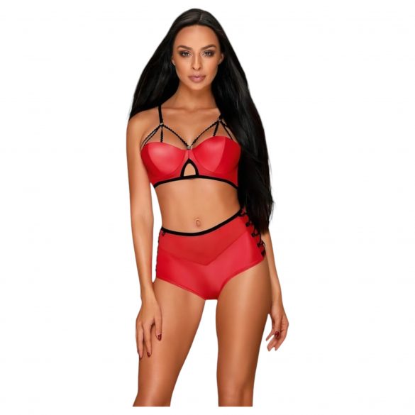 Obsessive Leatheria - set sutien efect de piele (roșu) - S/M 