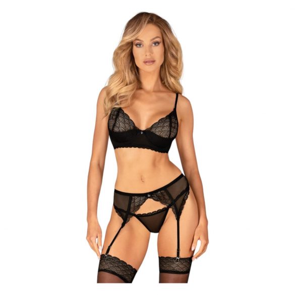 Set de sutien Obsessive Chemeris cu portjartier (negru) 