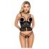 Abierta Fina - tanga și corset deschise (negru) - M