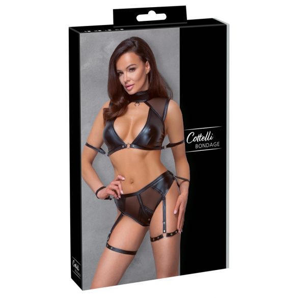 Cottelli Bondage - Set sutien cu inserții din plasă (negru)  - XL