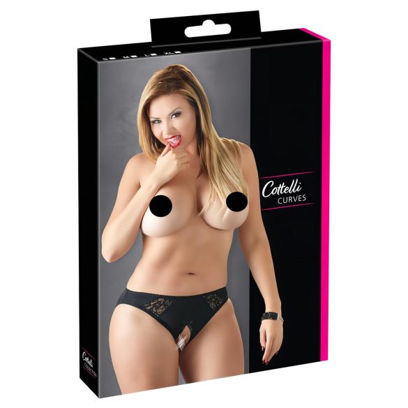 Cottelli Plus Size - chiloți deschiși din dantelă (negru) - XL