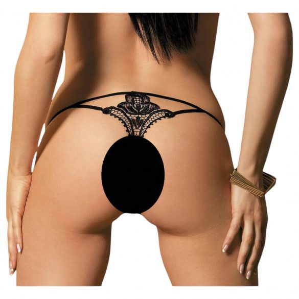 Obsessive Luiza - tanga cu tulipani (negru) 