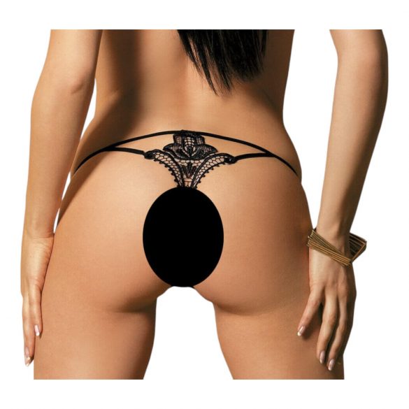 Obsessive Luiza - tanga cu tulipani (negru)  - L/XL