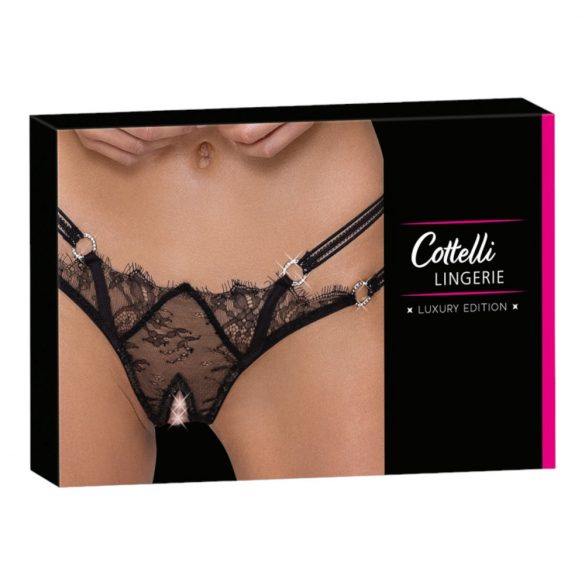 Cottelli - tanga luxos deschis cu inel (negru) 