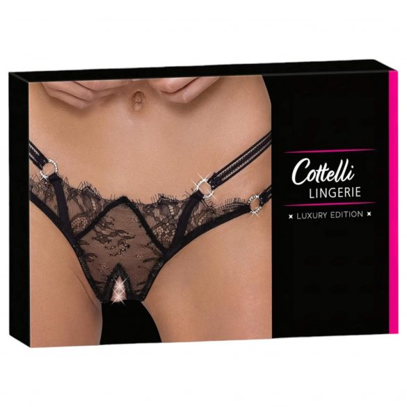 Cottelli - tanga de lux, deschisă, cu inele (negru) - M/L