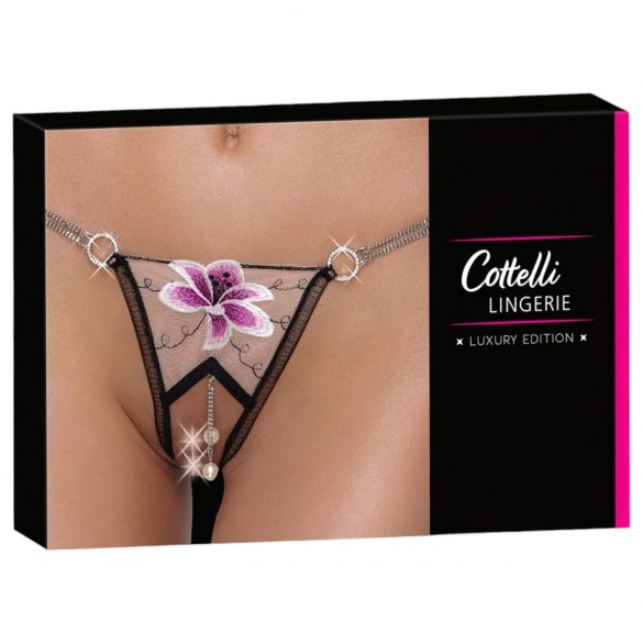 Cottelli - tanga de lux brodată cu crin (negru-alb)