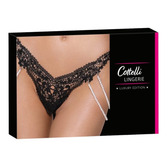 Cottelli - tanga de lux cu broderie și mărgele (negru)  - M/L