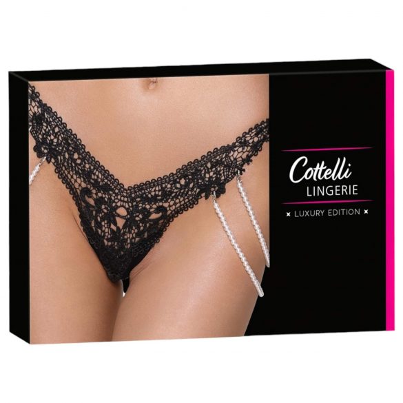 Cottelli - chiloți tanga de lux, brodați cu mărgele (negru) - M/L