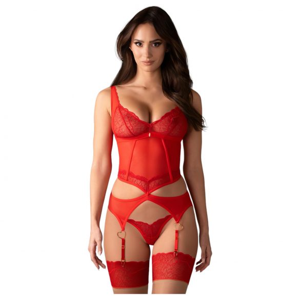 Obsessive Cupide Desir - set top dantelat transparent (roșu)