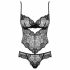 Obsessive Alluria - body din dantelă cu flori (negru)  - L/XL