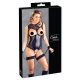 Cottelli Bondage - body deschis lucios cu fixare pentru mâini (negru)  - M