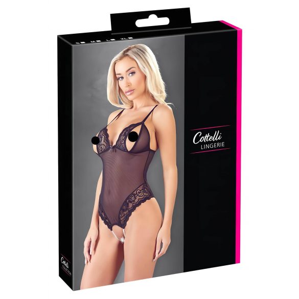 Cottelli - body negru din dantelă cu perle, deschis