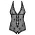 Obsessive Fiorenta - body cu margele, deschis, din dantelă (negru) - L/XL