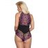 Cottelli Plus Size - body cu flori (negru-violet) - 2XL