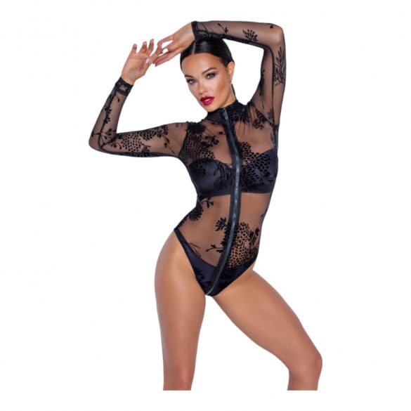 Body transparent cu mânecă lungă negru - Noir  - XL