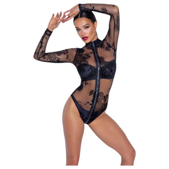 Body transparent cu mânecă lungă negru - Noir  - XL