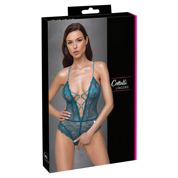 Cottelli - body deschis cu dantelă și corset (verde)