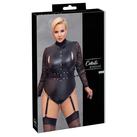 Body cu mâneci din dantelă Cottelli Bondage Plus Size (negru)  - 3XL