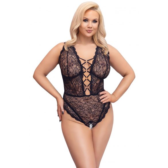 Body transparent cu model, mărime mare - Cottelli Curves (negru) 