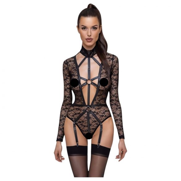 Cottelli - body negru transparent cu decolteu îndrăzneț și bretele